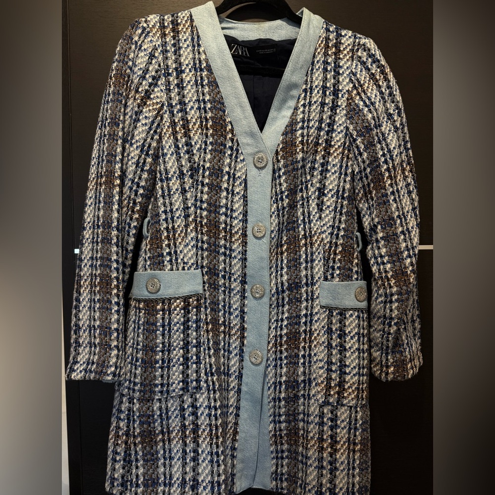 Zara Multicolor Tweed Blazer with Button Details